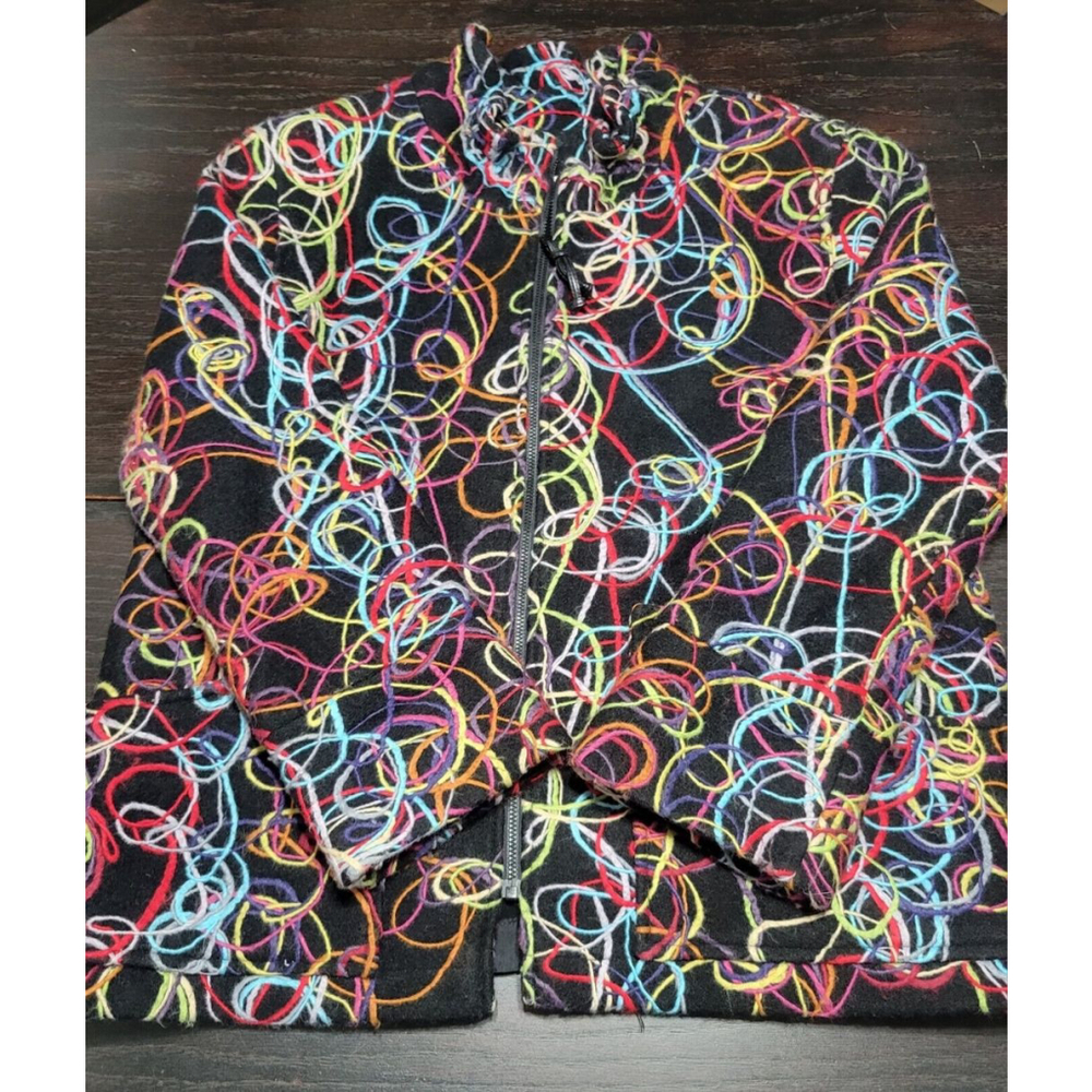 Caroline Rose Jacket Med ART WEAR Unique Colorful Yarn Swirl 2 Pocket Wool USA